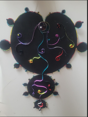 Multimedia work in the shape of a fractal with paper quilling